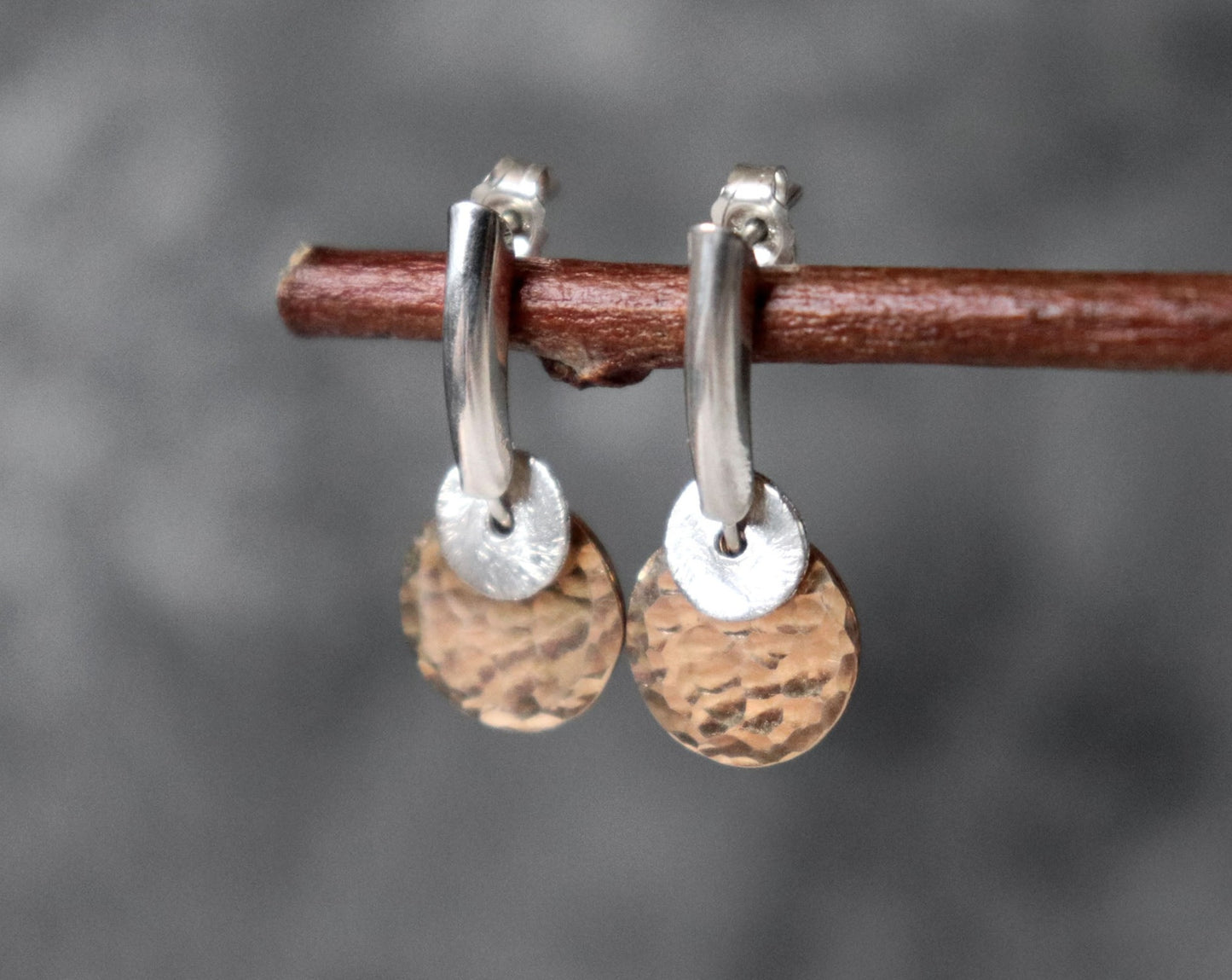 Hammered Mixed Metal Coin Earrings