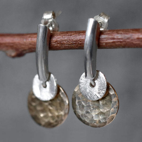 Hammered Mixed Metal Coin Earrings