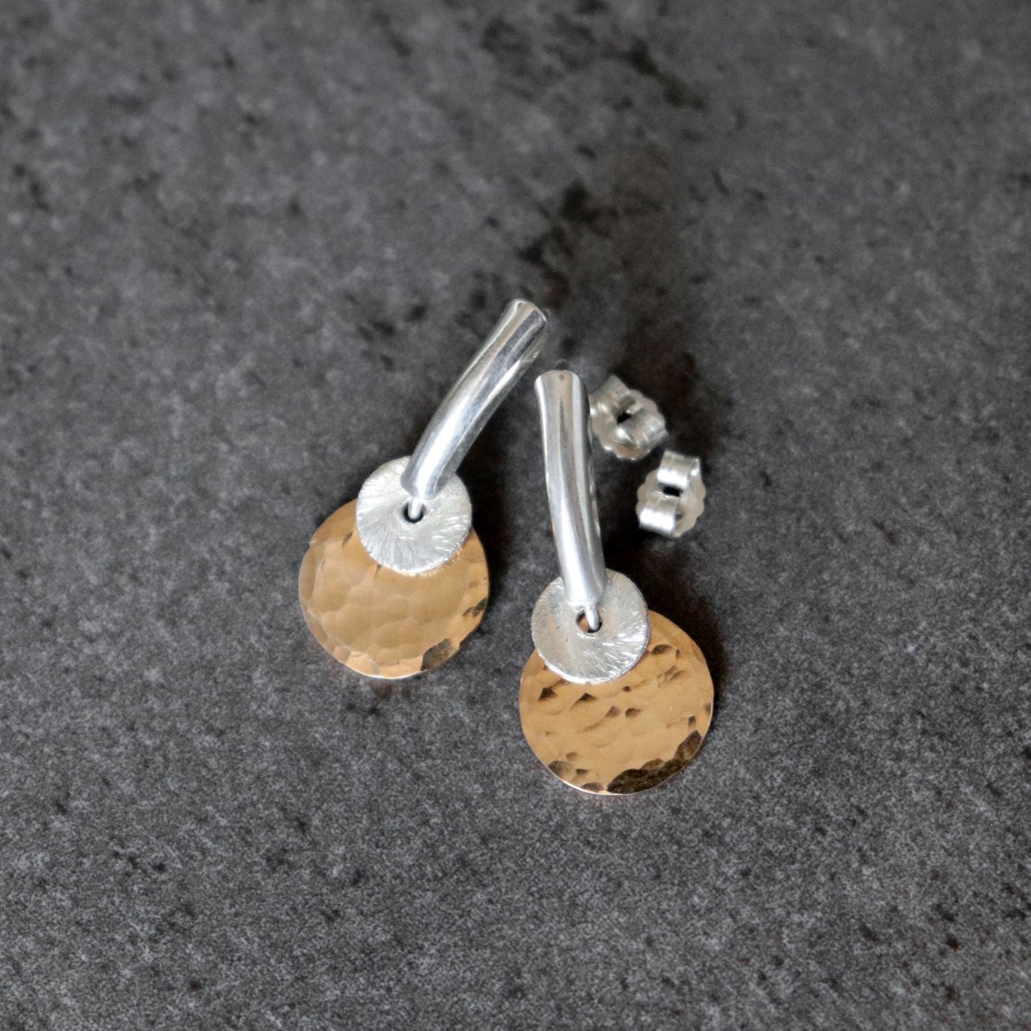 Hammered Mixed Metal Coin Earrings