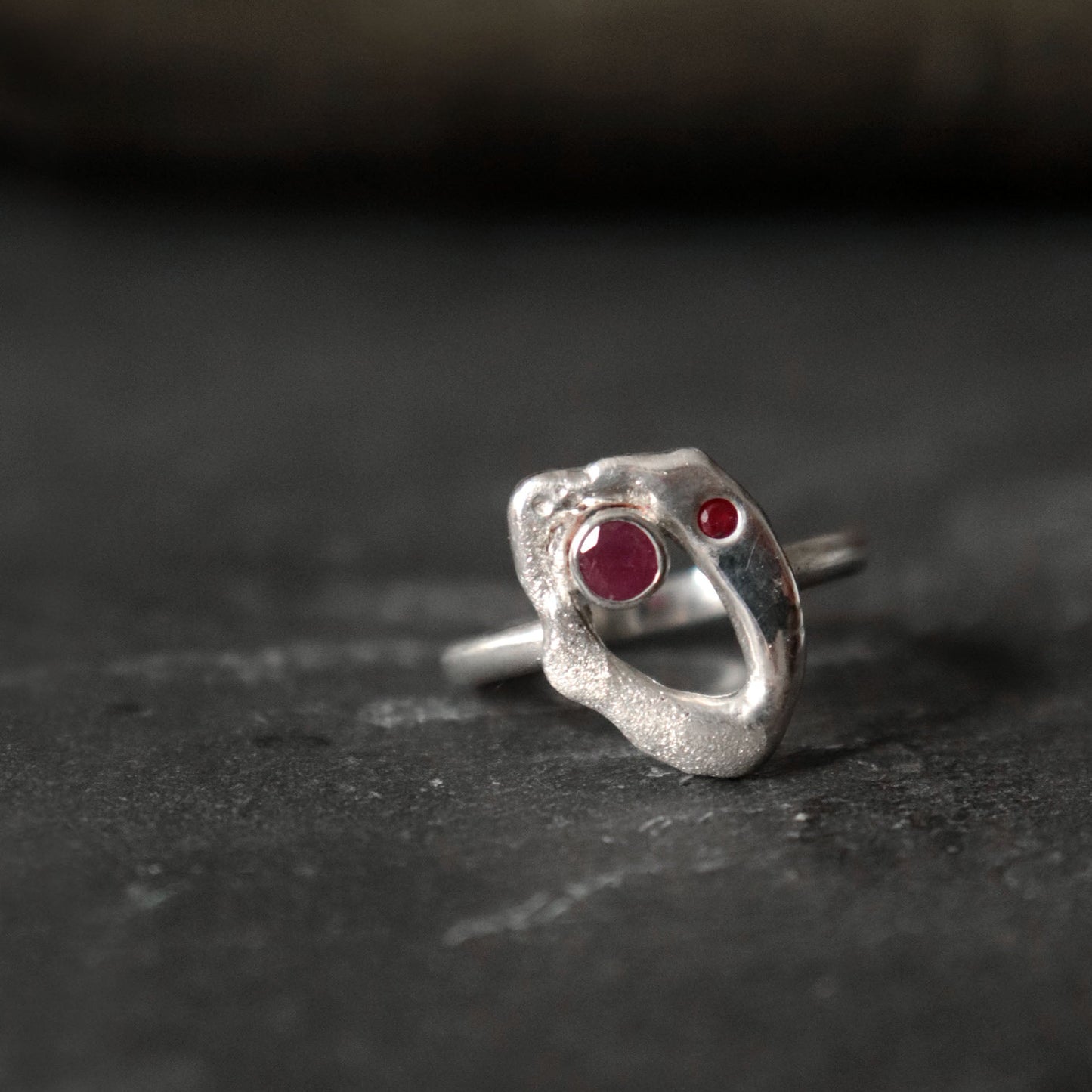 Molten Silver Ruby Ring, UK P / US 7.5