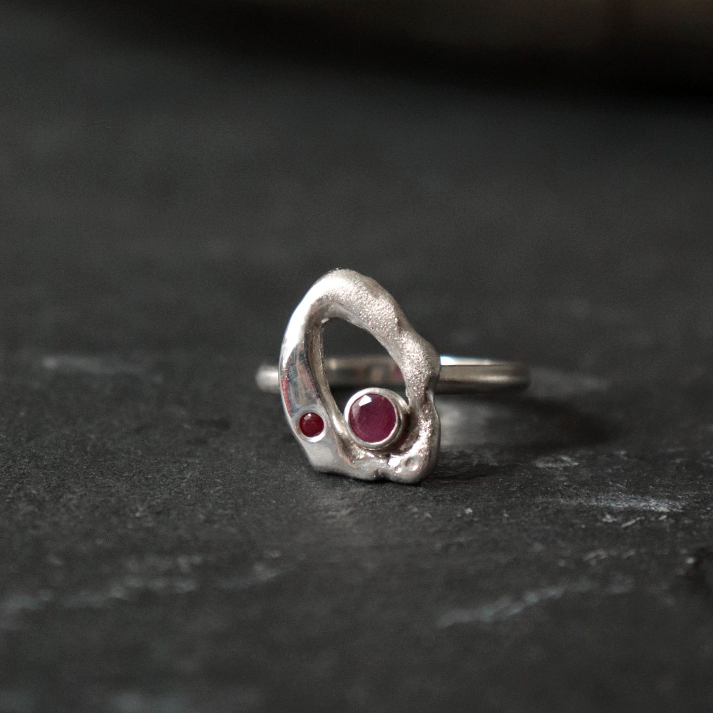Molten Silver Ruby Ring, UK P / US 7.5