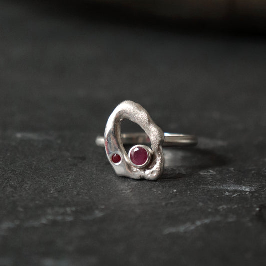 Molten Silver Ruby Ring, UK P / US 7.5