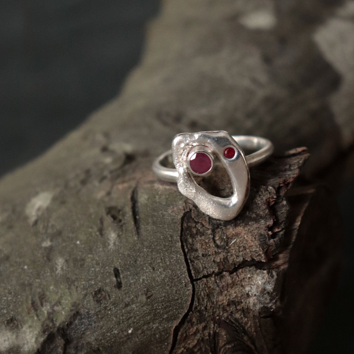 Molten Silver Ruby Ring, UK P / US 7.5