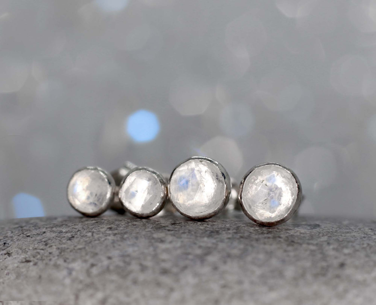 Moonstone Rose Cut Stud Earrings