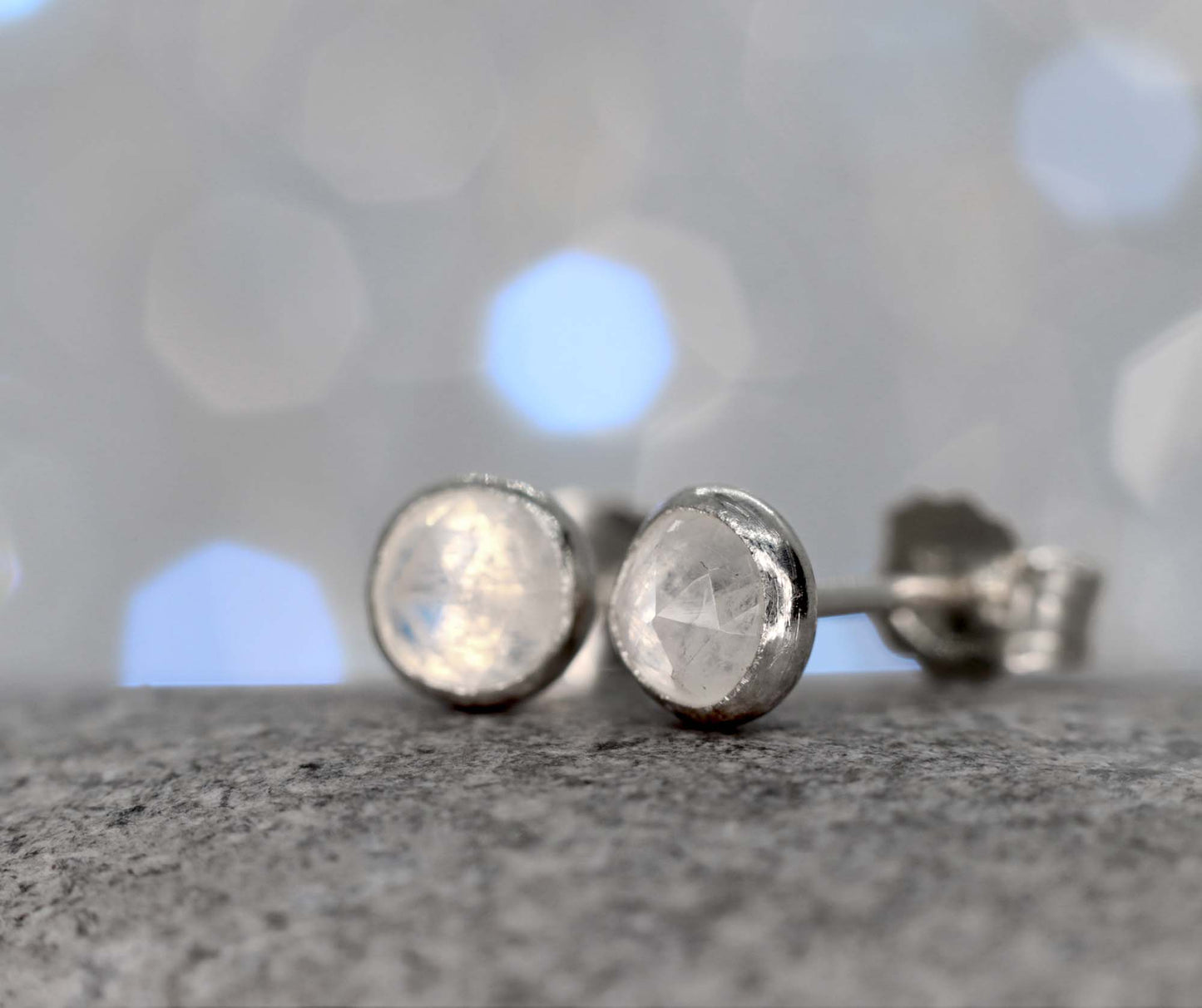 Moonstone Rose Cut Stud Earrings