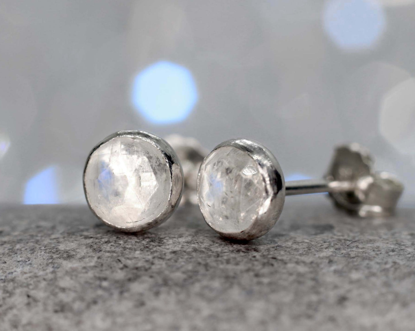 Moonstone Rose Cut Stud Earrings