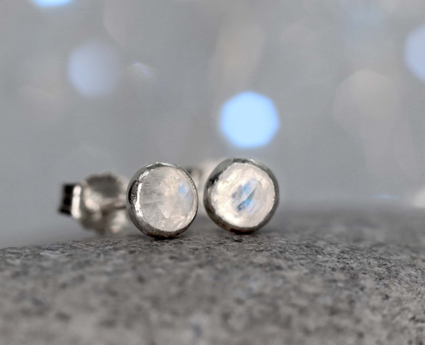 Moonstone Rose Cut Stud Earrings