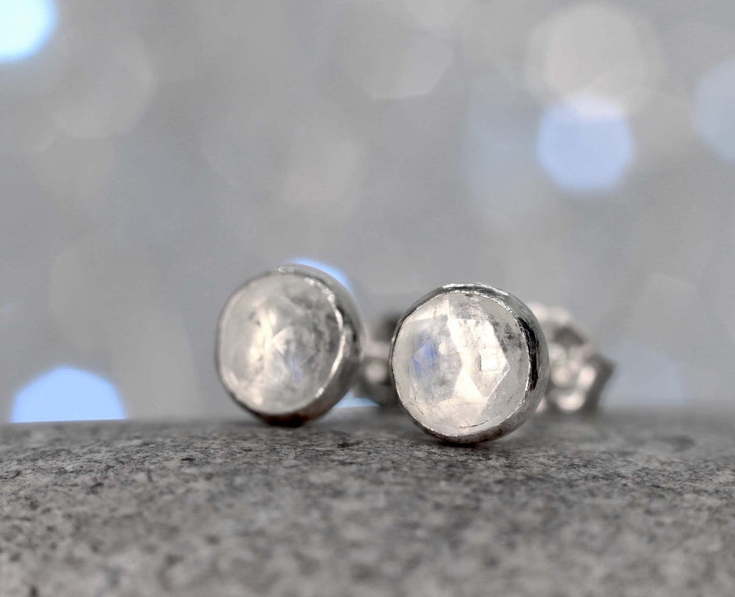 Moonstone Rose Cut Stud Earrings