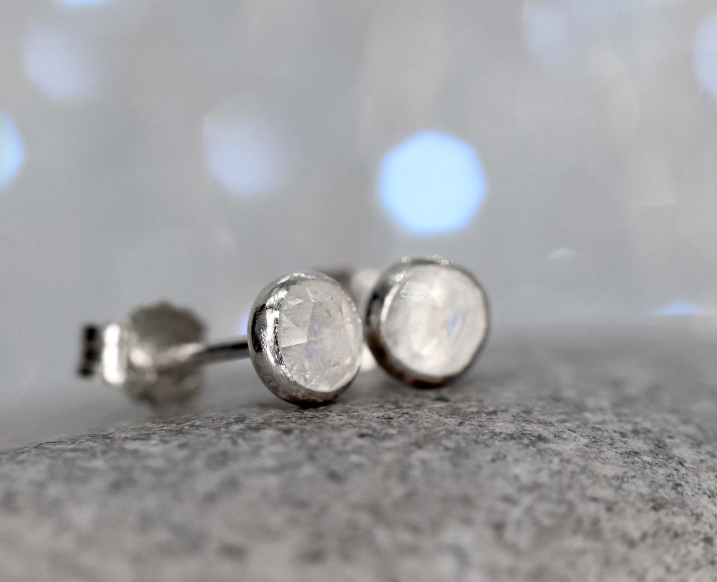 Moonstone Rose Cut Stud Earrings