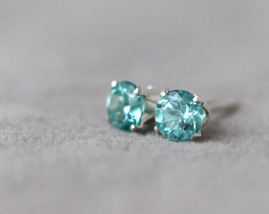 Ocean Blue Apatite Stud Earrings