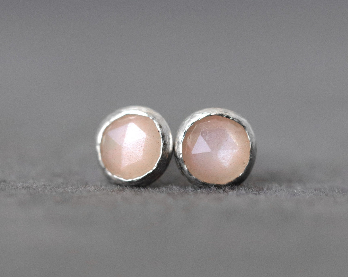 Peach Moonstone Rose Cut Stud Earrings