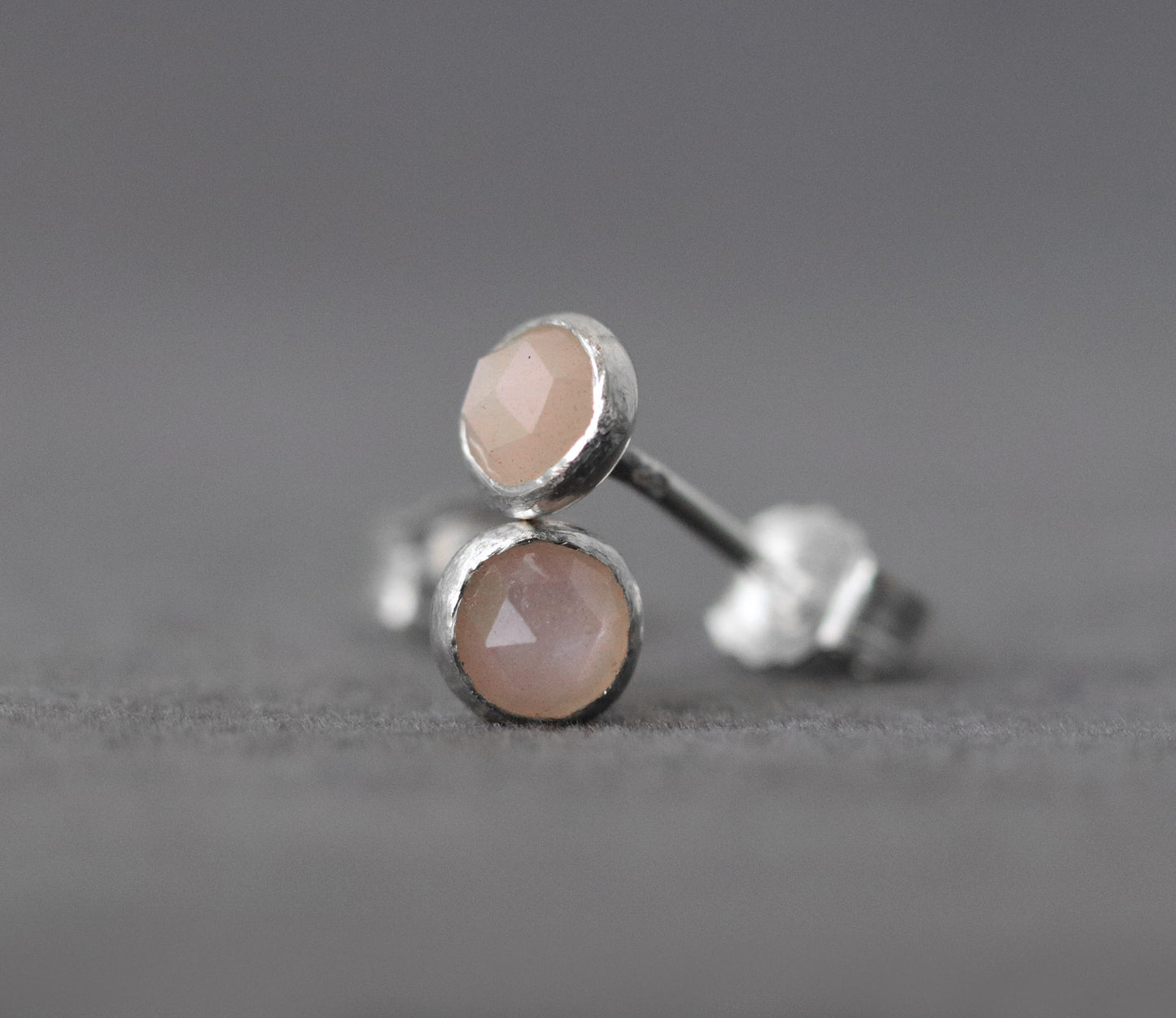 Peach Moonstone Rose Cut Stud Earrings