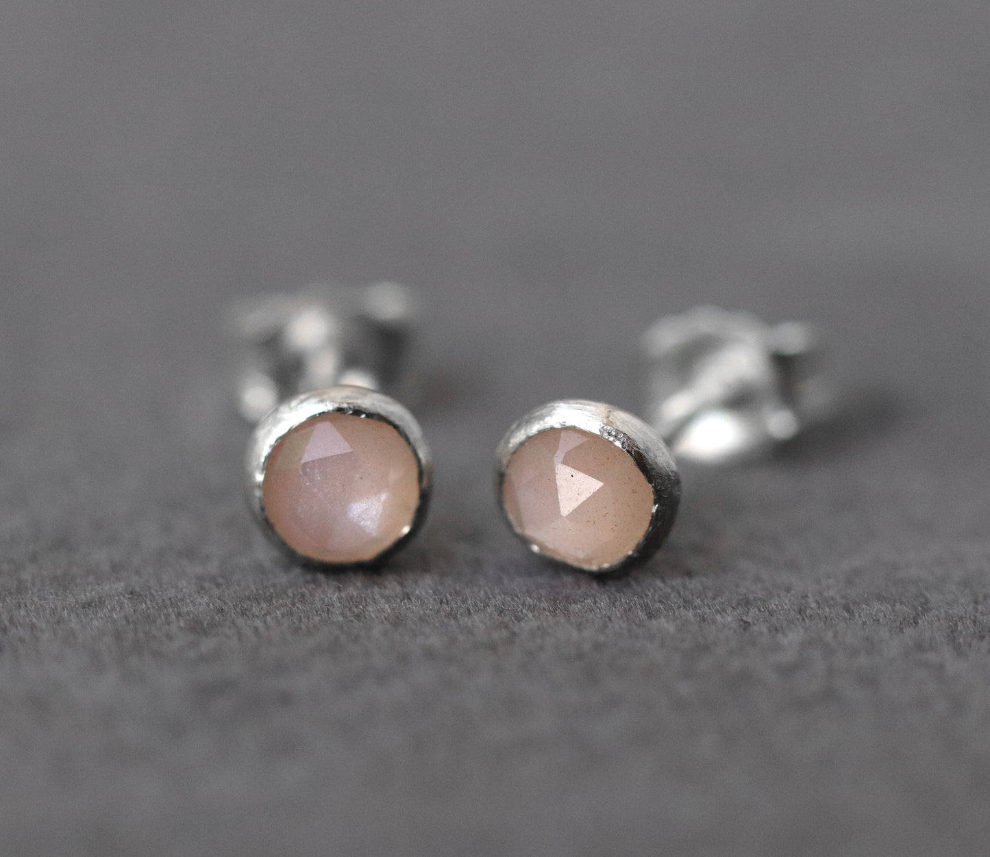 Peach Moonstone Rose Cut Stud Earrings