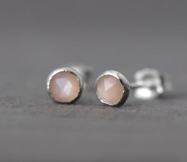 Peach Moonstone Rose Cut Stud Earrings