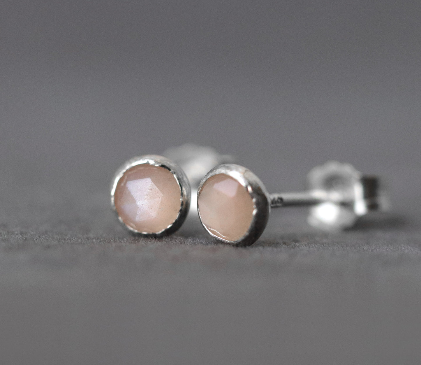 Peach Moonstone Rose Cut Stud Earrings