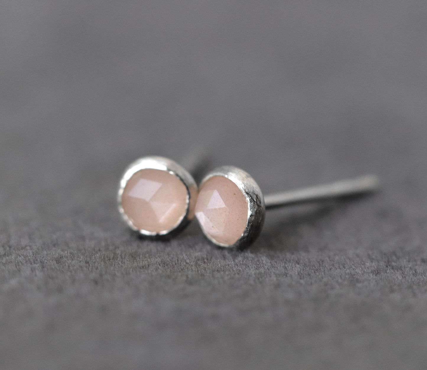 Peach Moonstone Rose Cut Stud Earrings