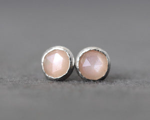Peach Moonstone Rose Cut Stud Earrings
