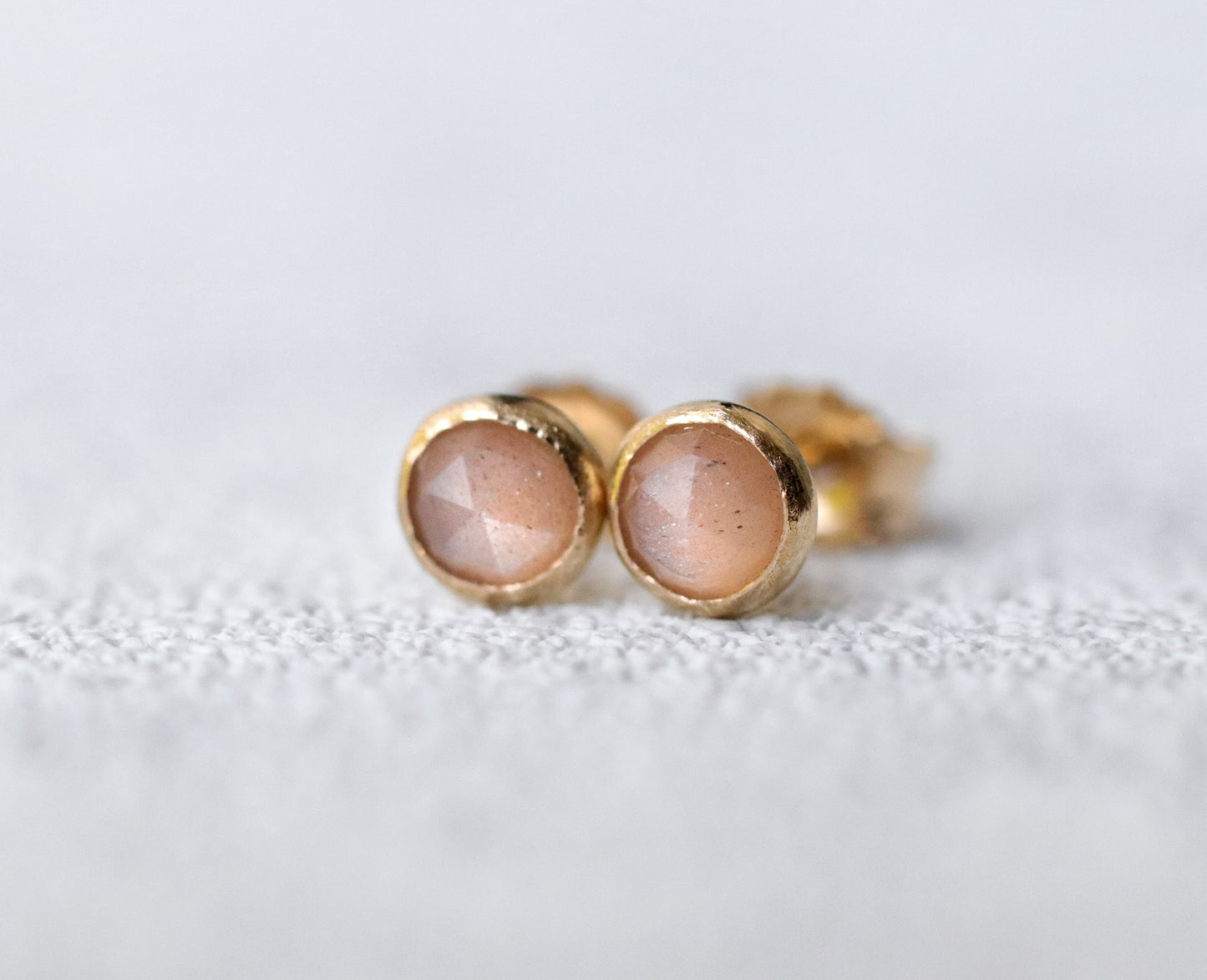 Peach Moonstone Rose Cut Stud Earrings