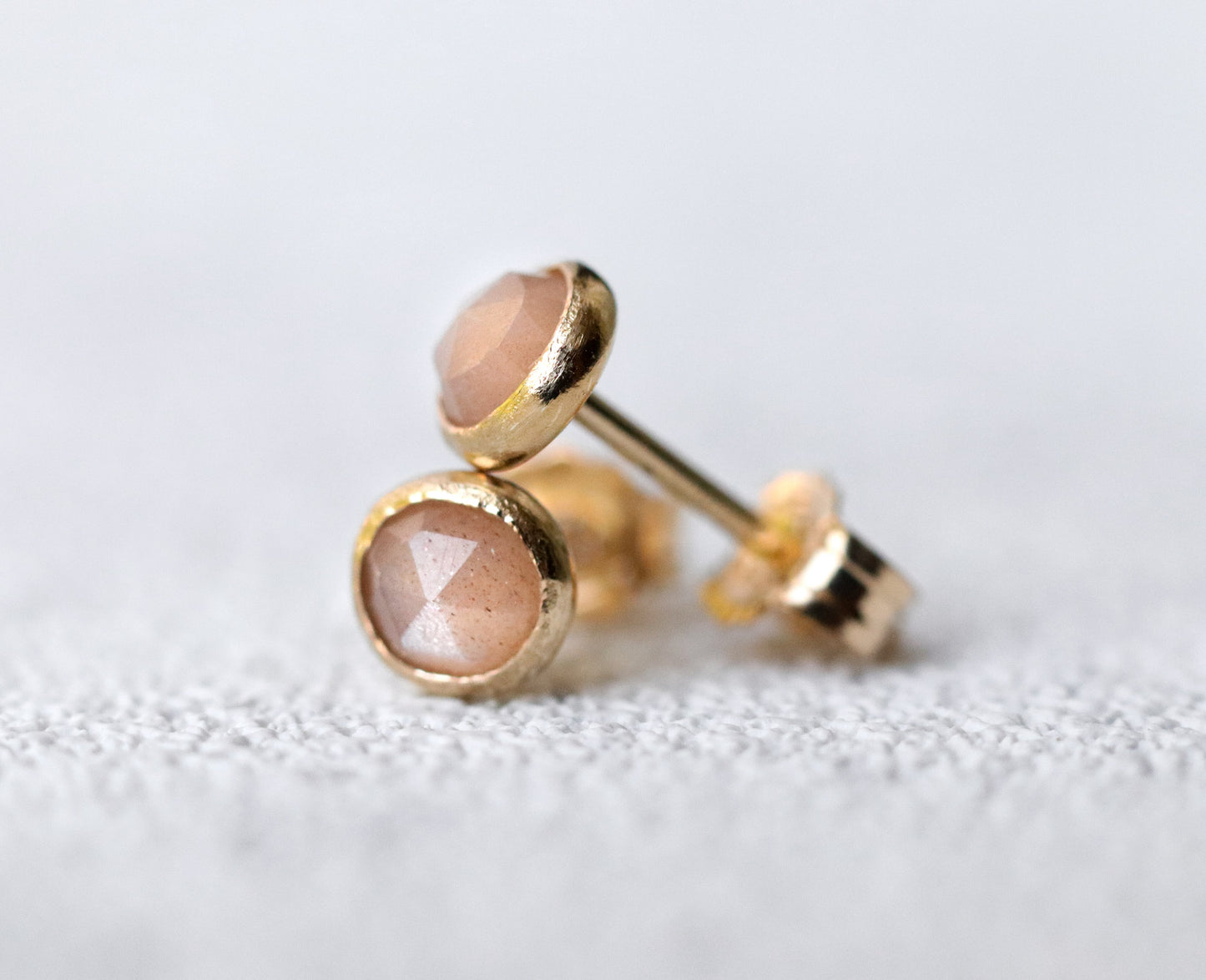 Peach Moonstone Rose Cut Stud Earrings