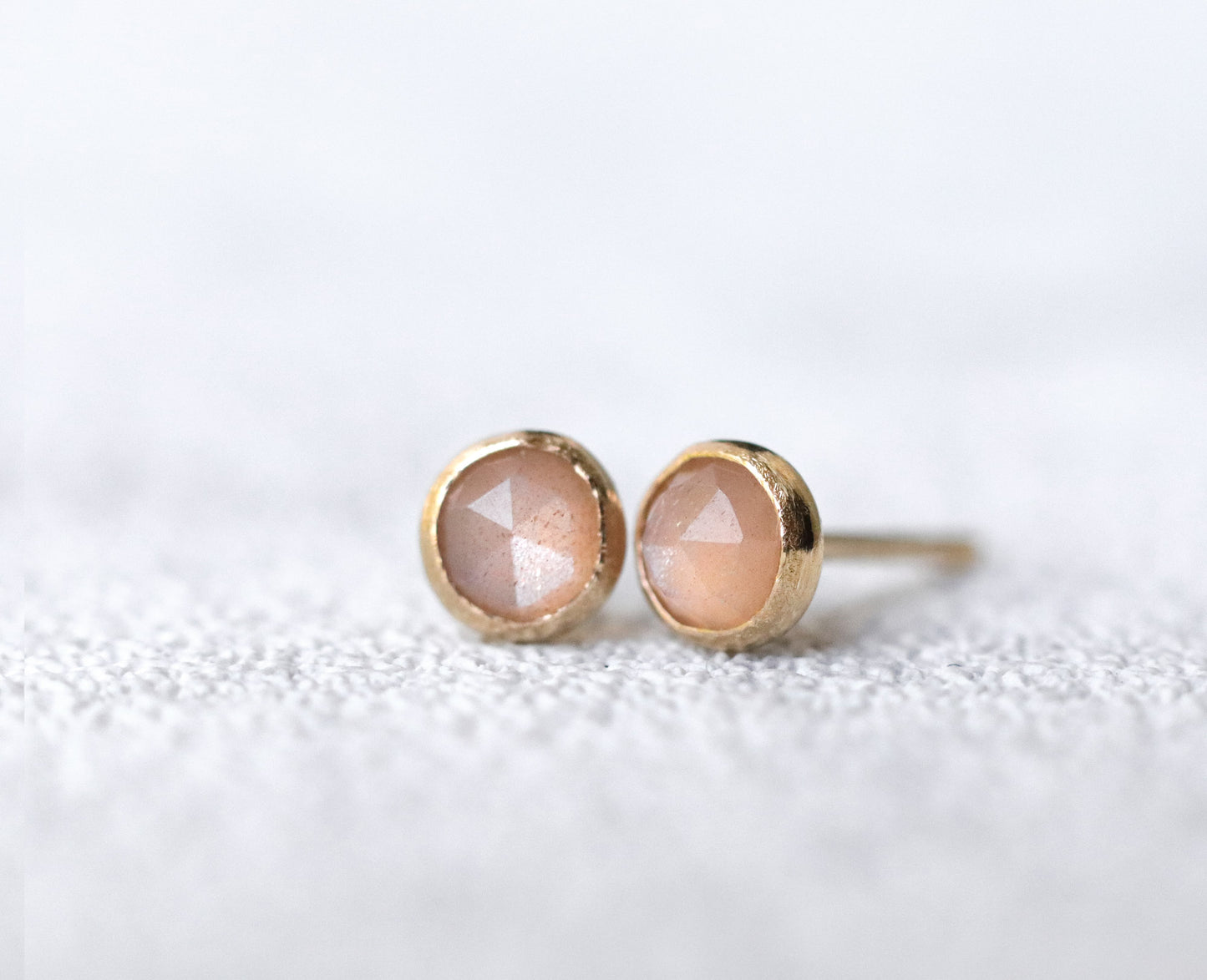 Peach Moonstone Rose Cut Stud Earrings