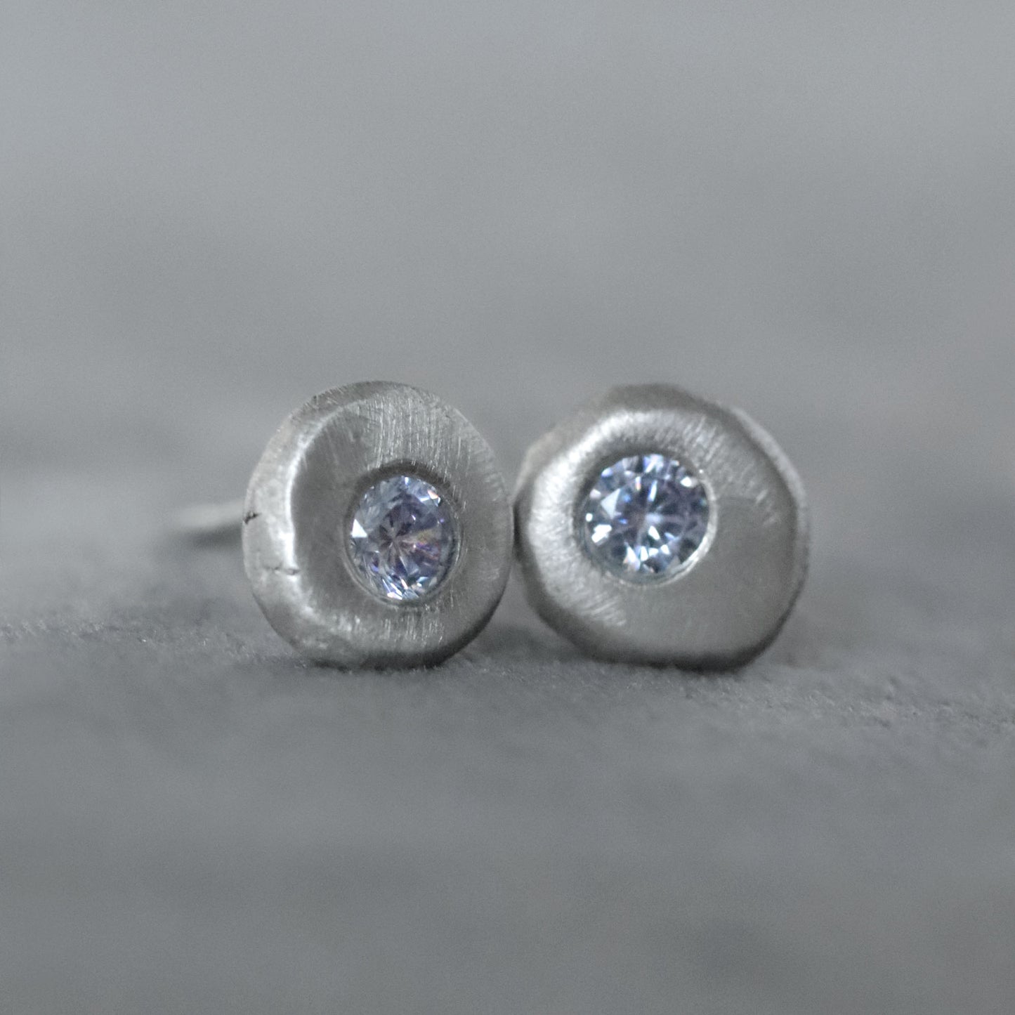 Pebble Stud Earrings with Lavender Cubic Zirconia