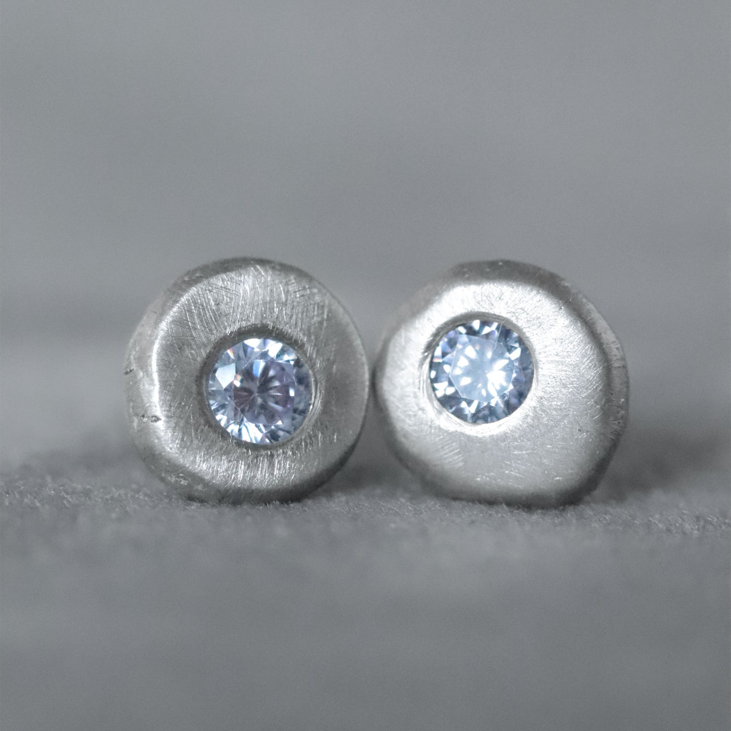 Pebble Stud Earrings with Lavender Cubic Zirconia