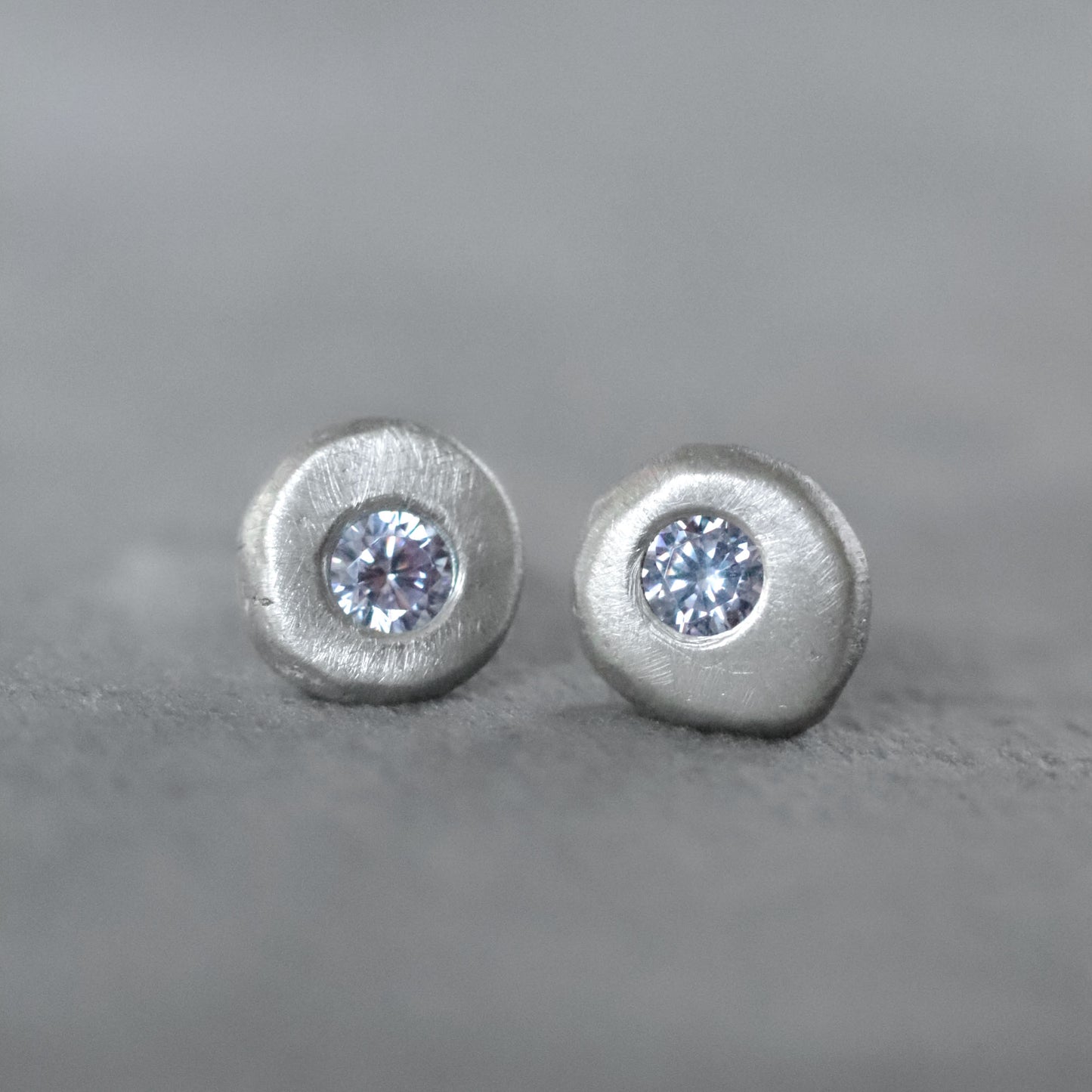Pebble Stud Earrings with Lavender Cubic Zirconia