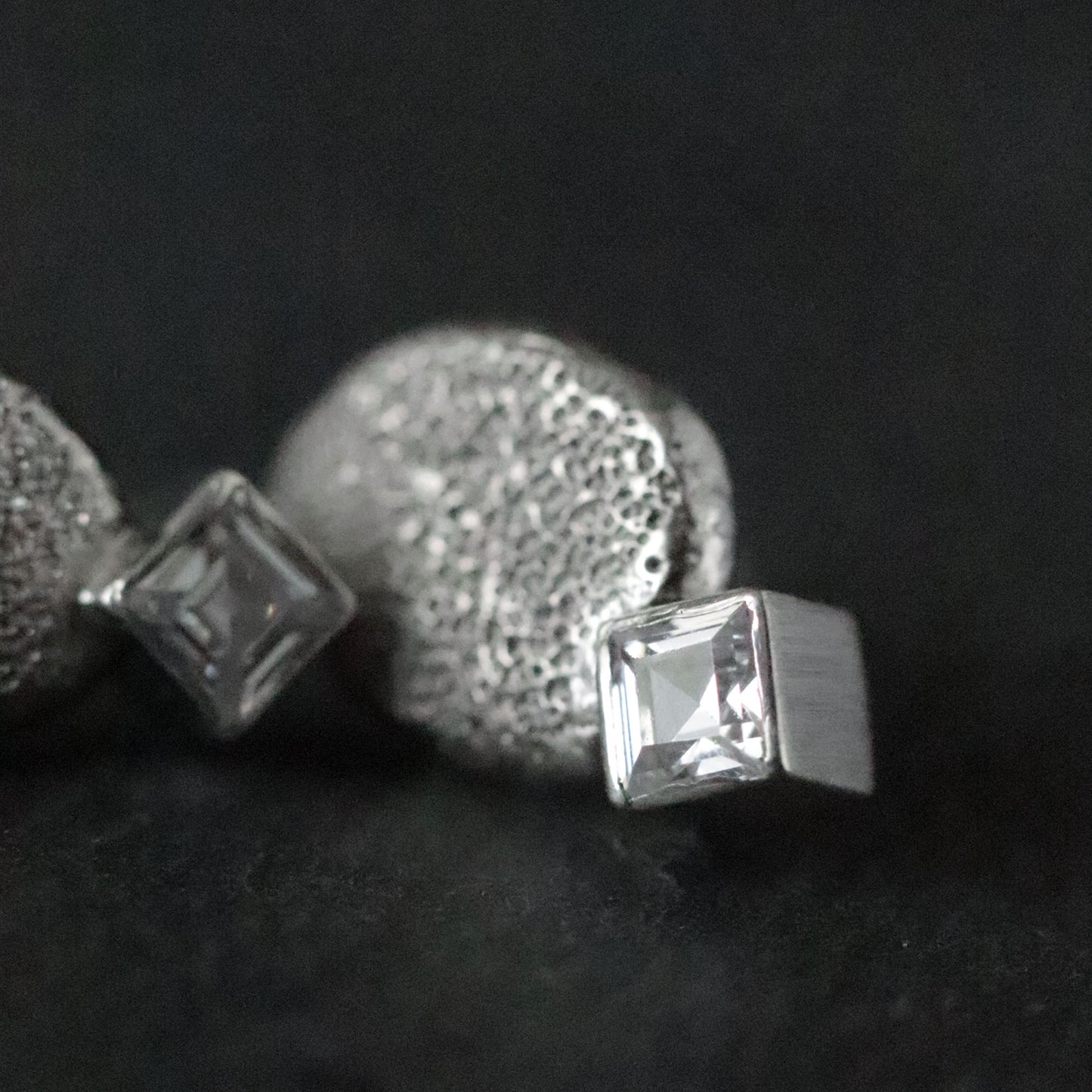 Textured Pebble Stud Earrings with Square Cubic Zirconia