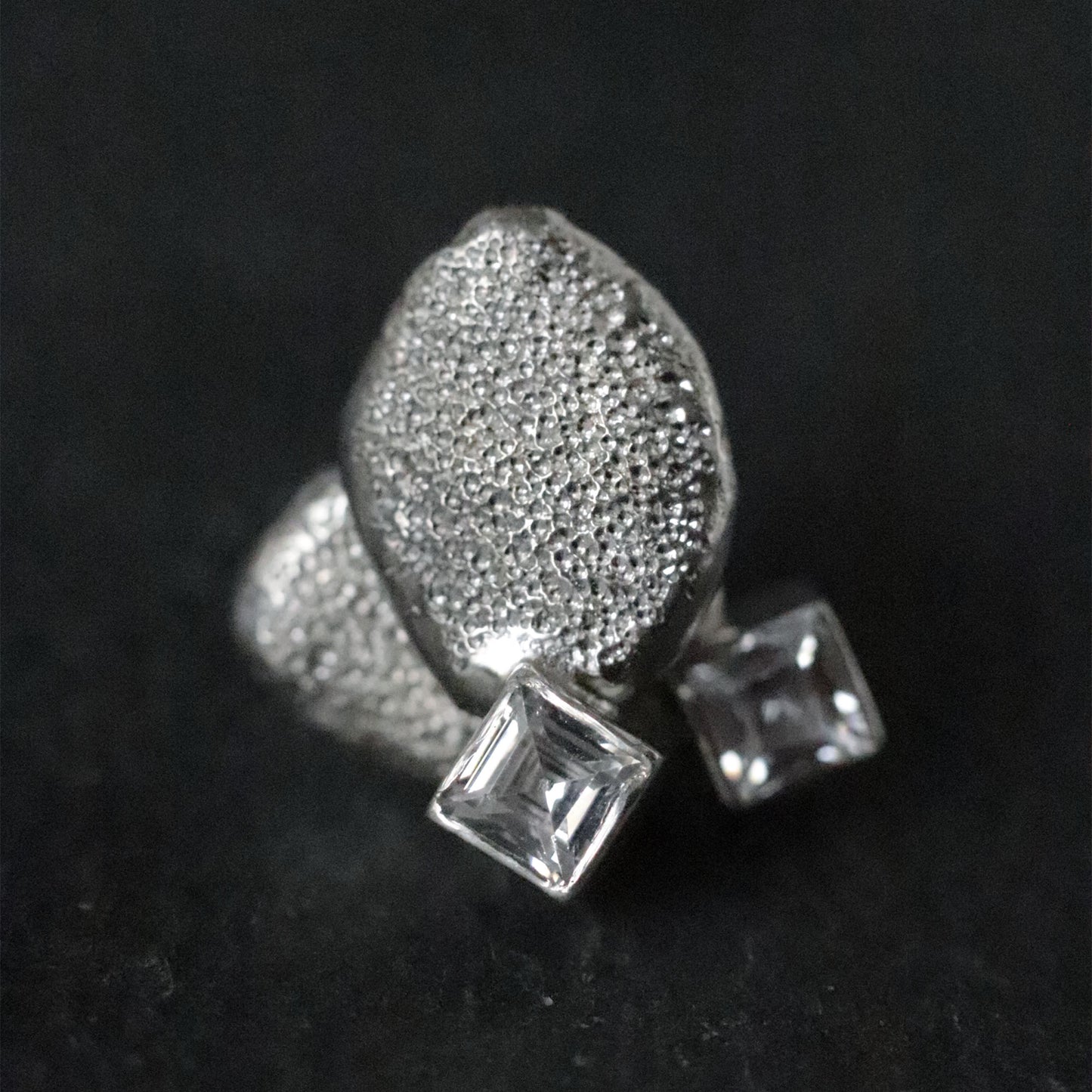Textured Pebble Stud Earrings with Square Cubic Zirconia