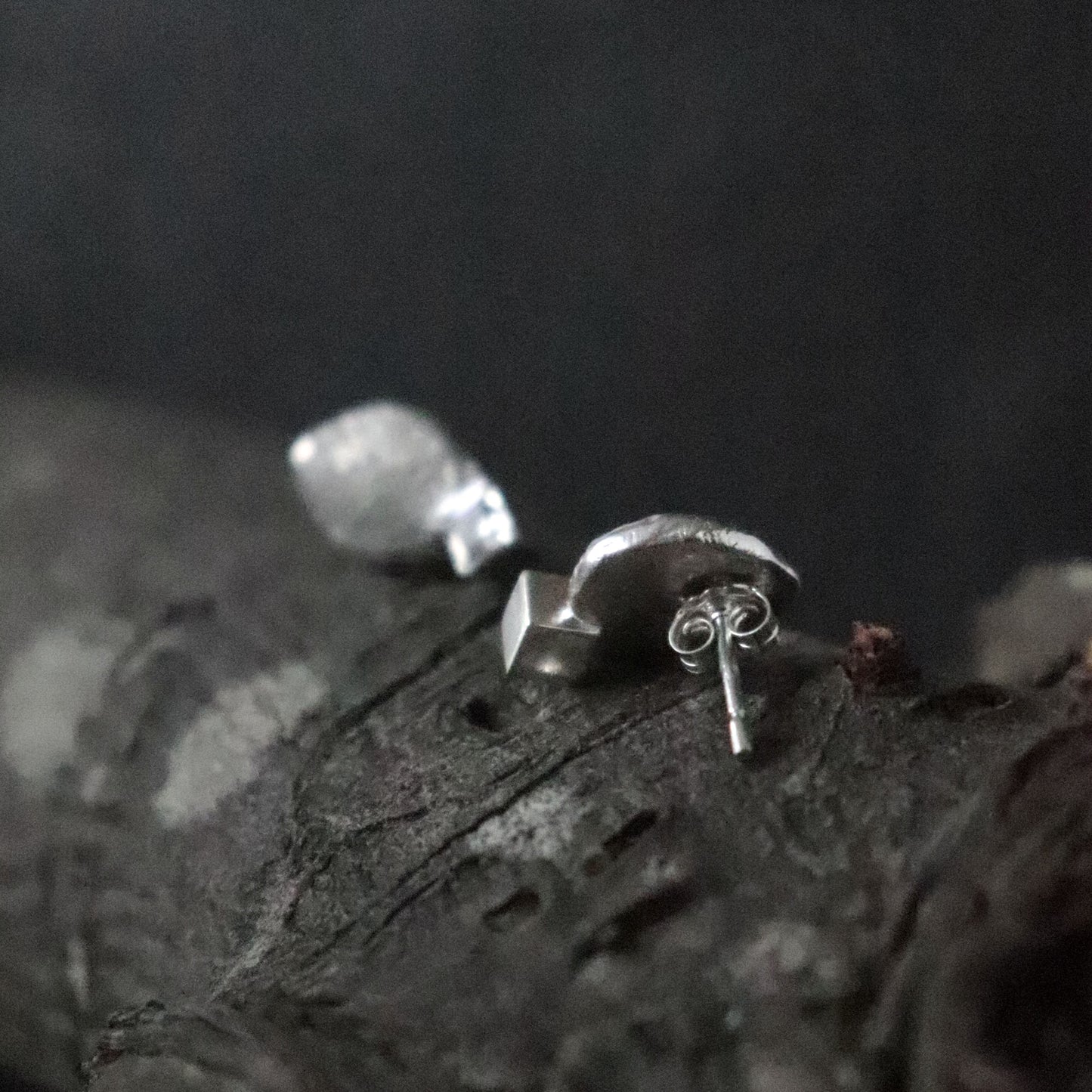 Textured Pebble Stud Earrings with Square Cubic Zirconia