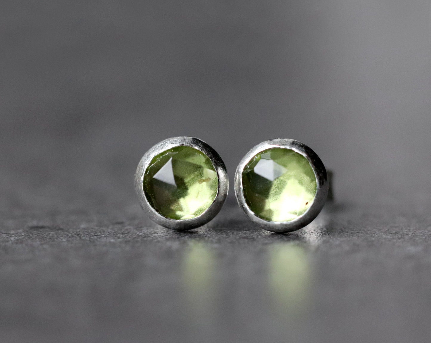 Rose Cut Peridot Stud Earrings