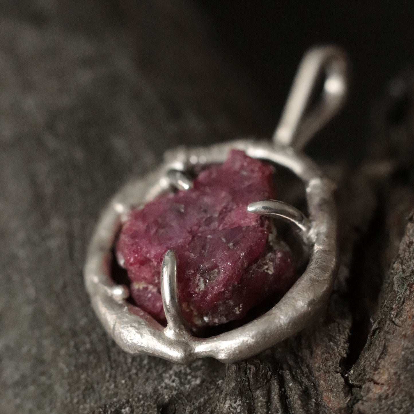 Molten Silver & Raw Ruby Pendant