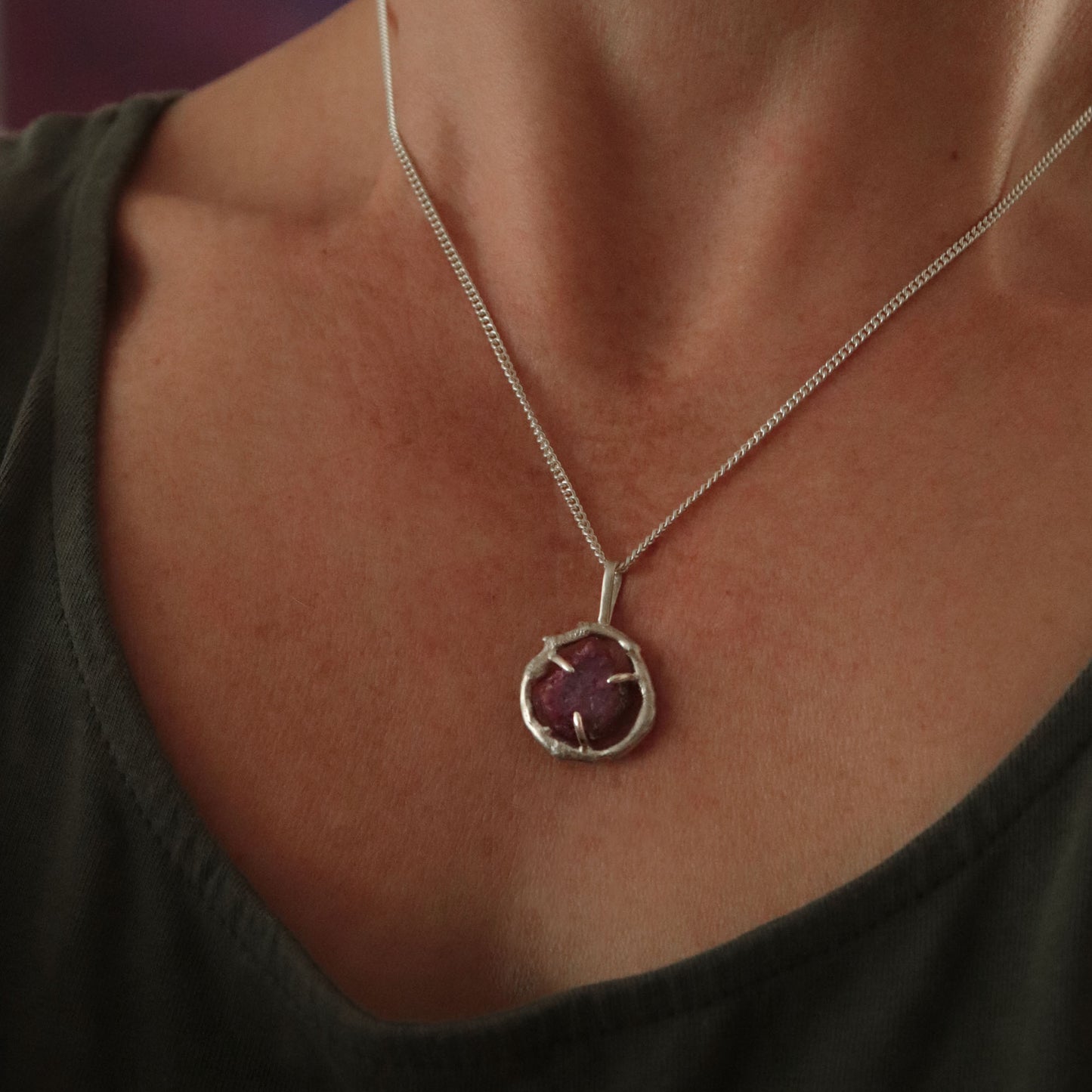 Molten Silver & Raw Ruby Pendant