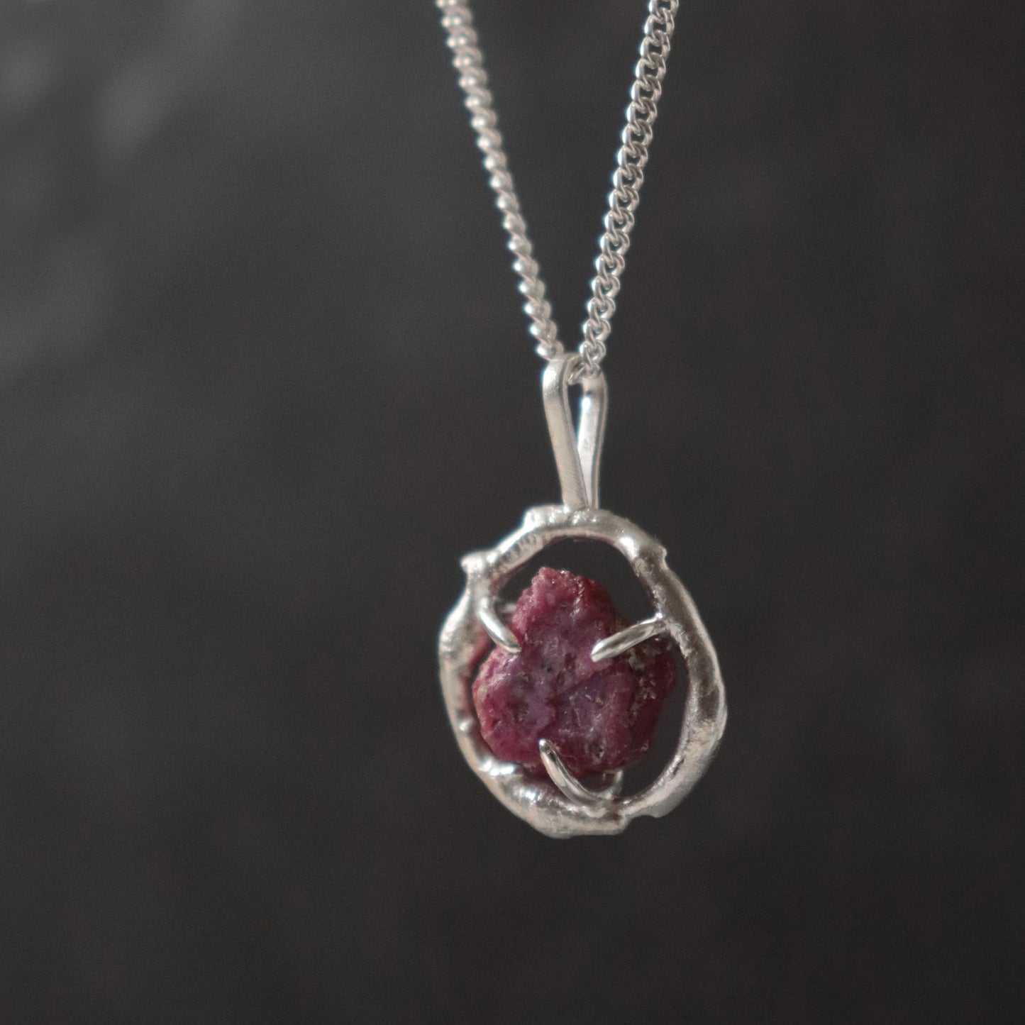 Molten Silver & Raw Ruby Pendant