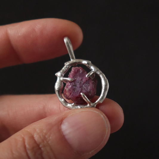 Molten Silver & Raw Ruby Pendant