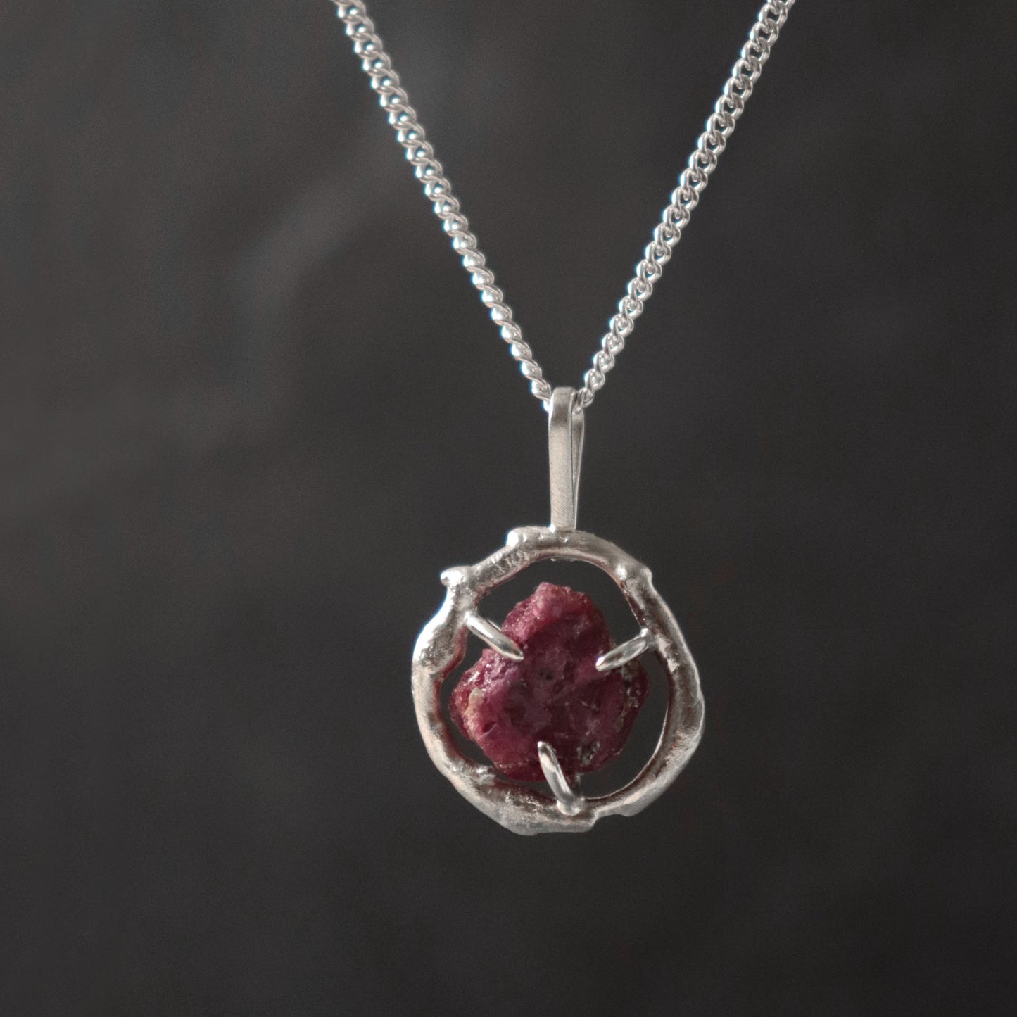 Molten Silver & Raw Ruby Pendant