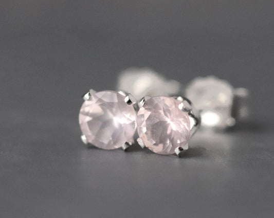 Faceted Rose Quartz Stud Earrings, Love Stone