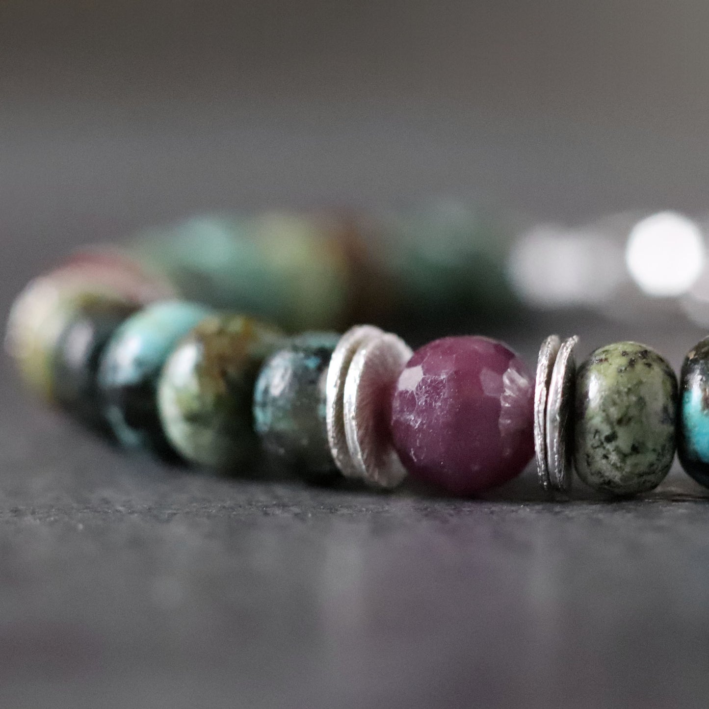 Ruby and African Turquoise Unisex Bracelet