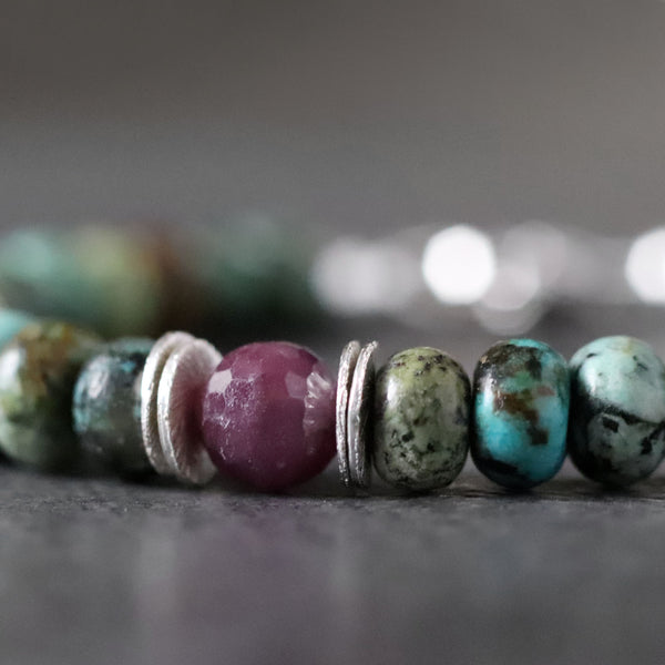 Ruby and African Turquoise Unisex Bracelet