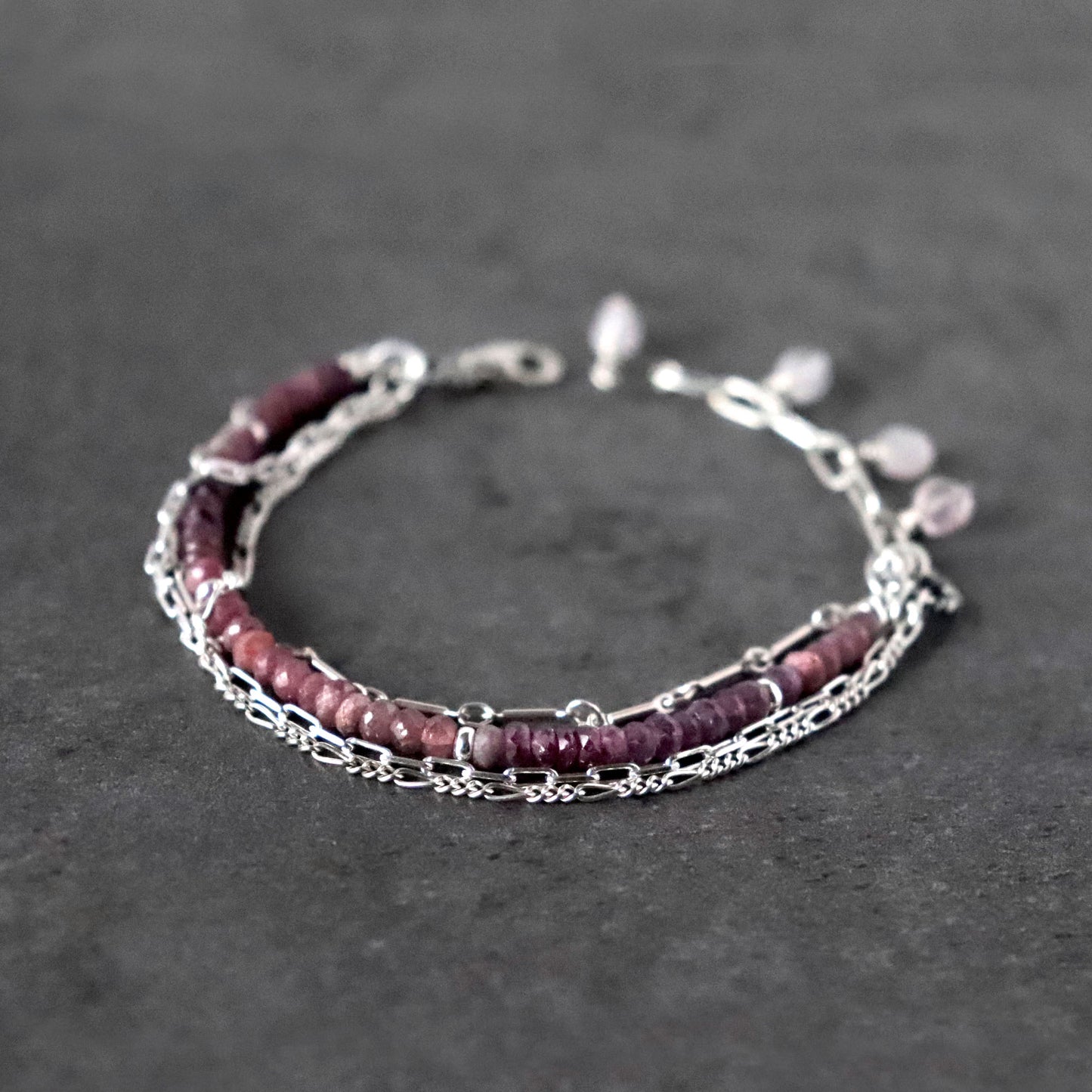 Shaded Ruby and Chain Multistrand Bracelet