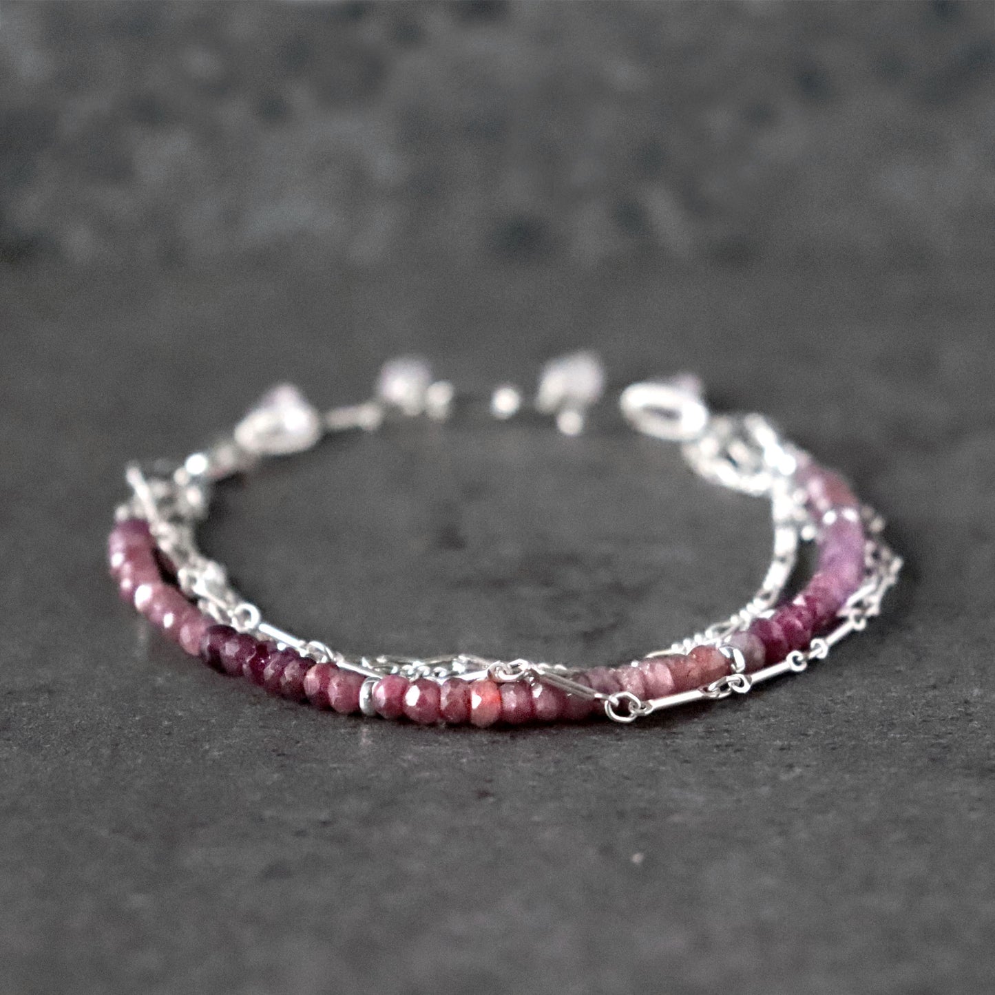 Shaded Ruby and Chain Multistrand Bracelet