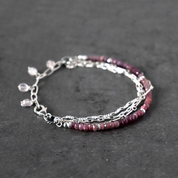 Shaded Ruby and Chain Multistrand Bracelet