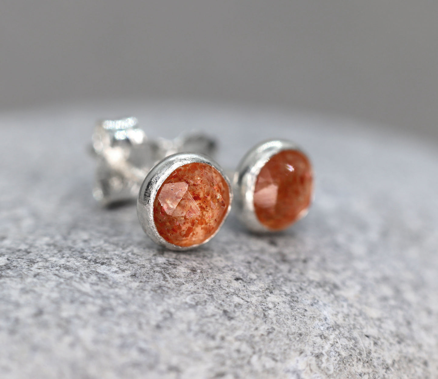 Rose Cut Sunstone Stud Earrings