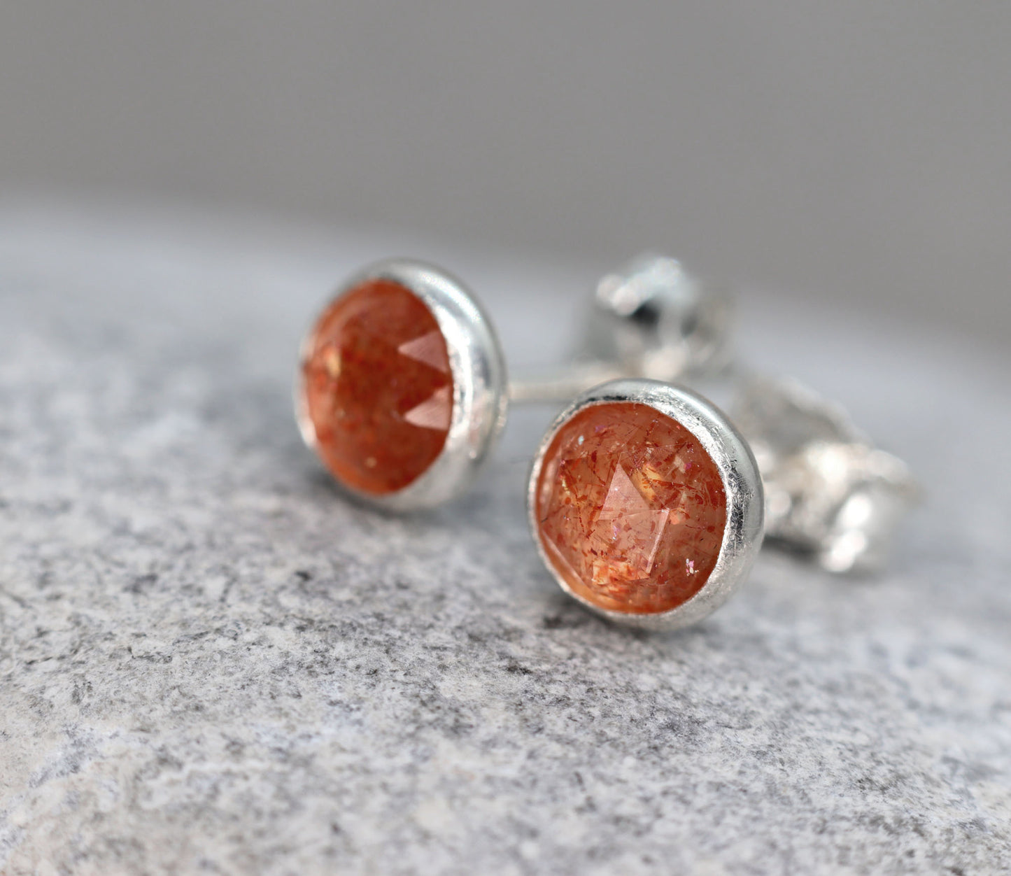 Rose Cut Sunstone Stud Earrings