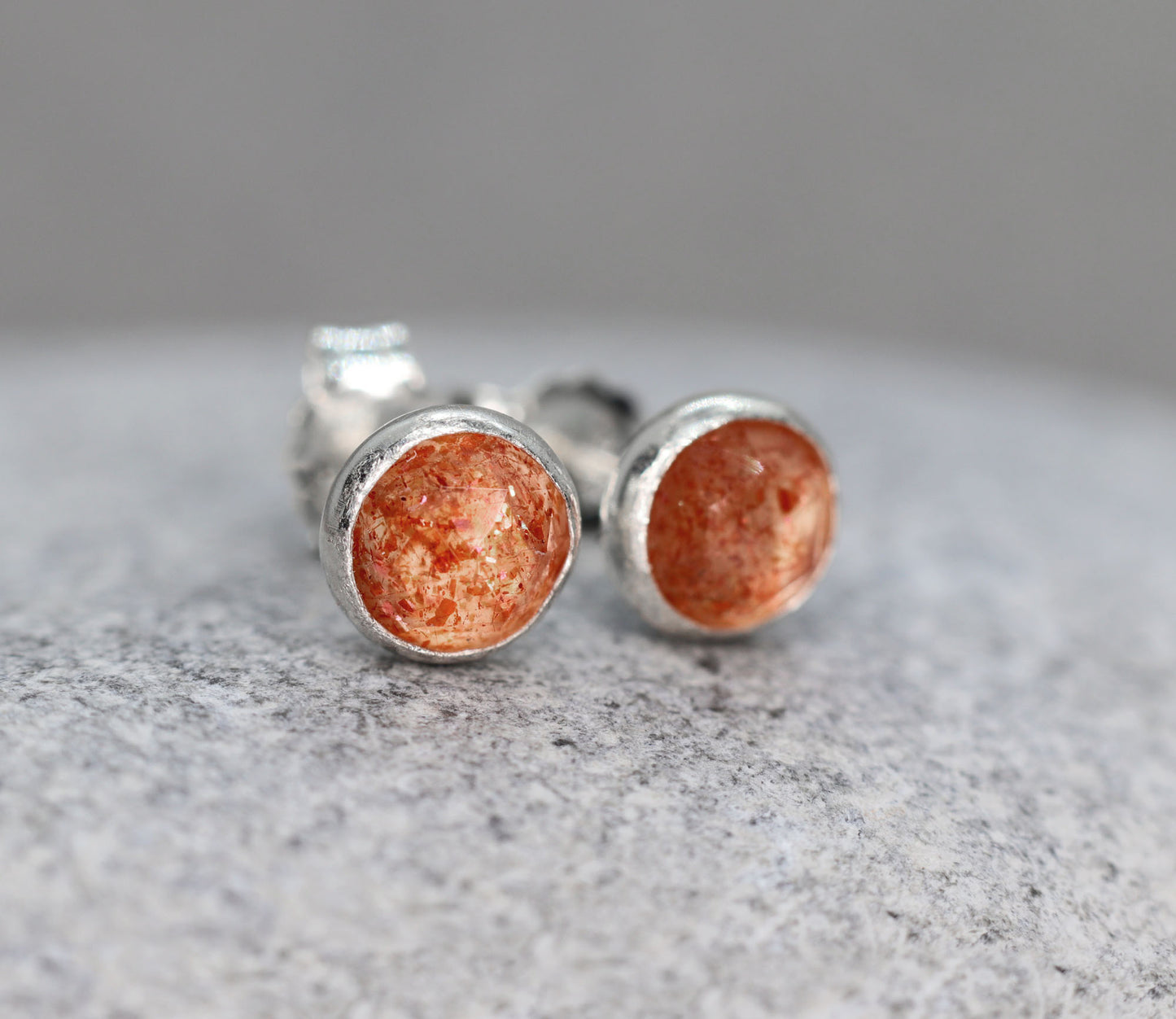 Rose Cut Sunstone Stud Earrings