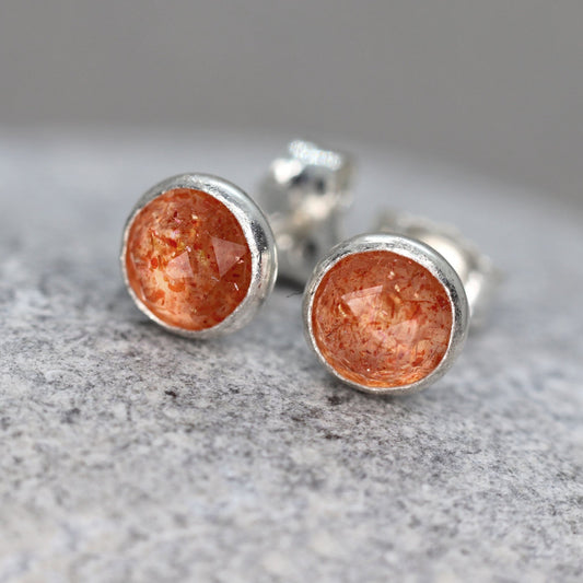 Rose Cut Sunstone Stud Earrings