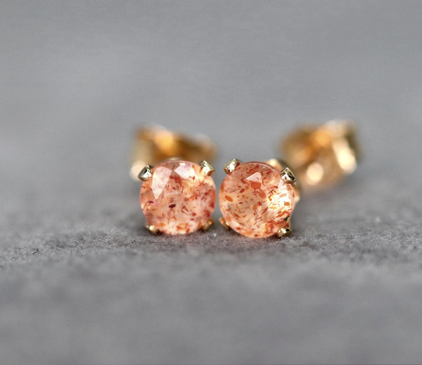 Faceted Sunstone Stud Earrings