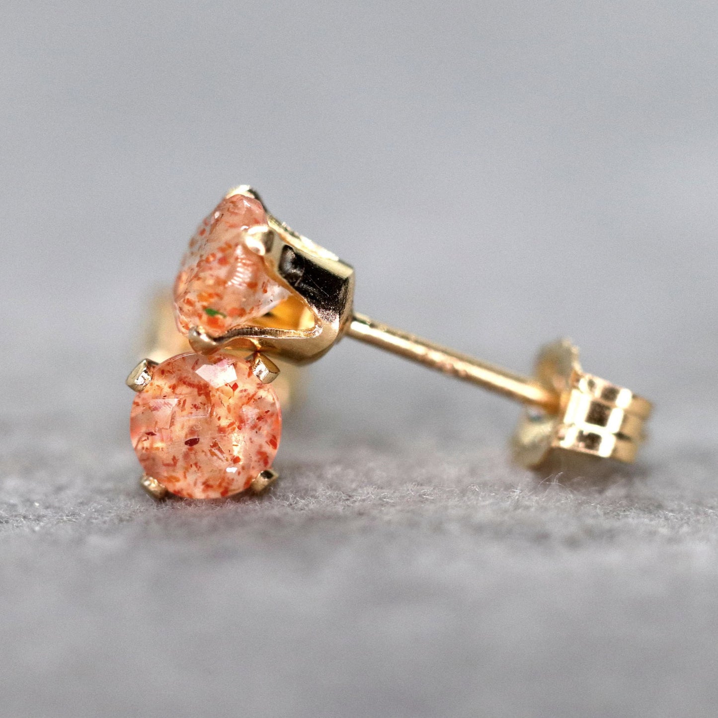 Faceted Sunstone Stud Earrings