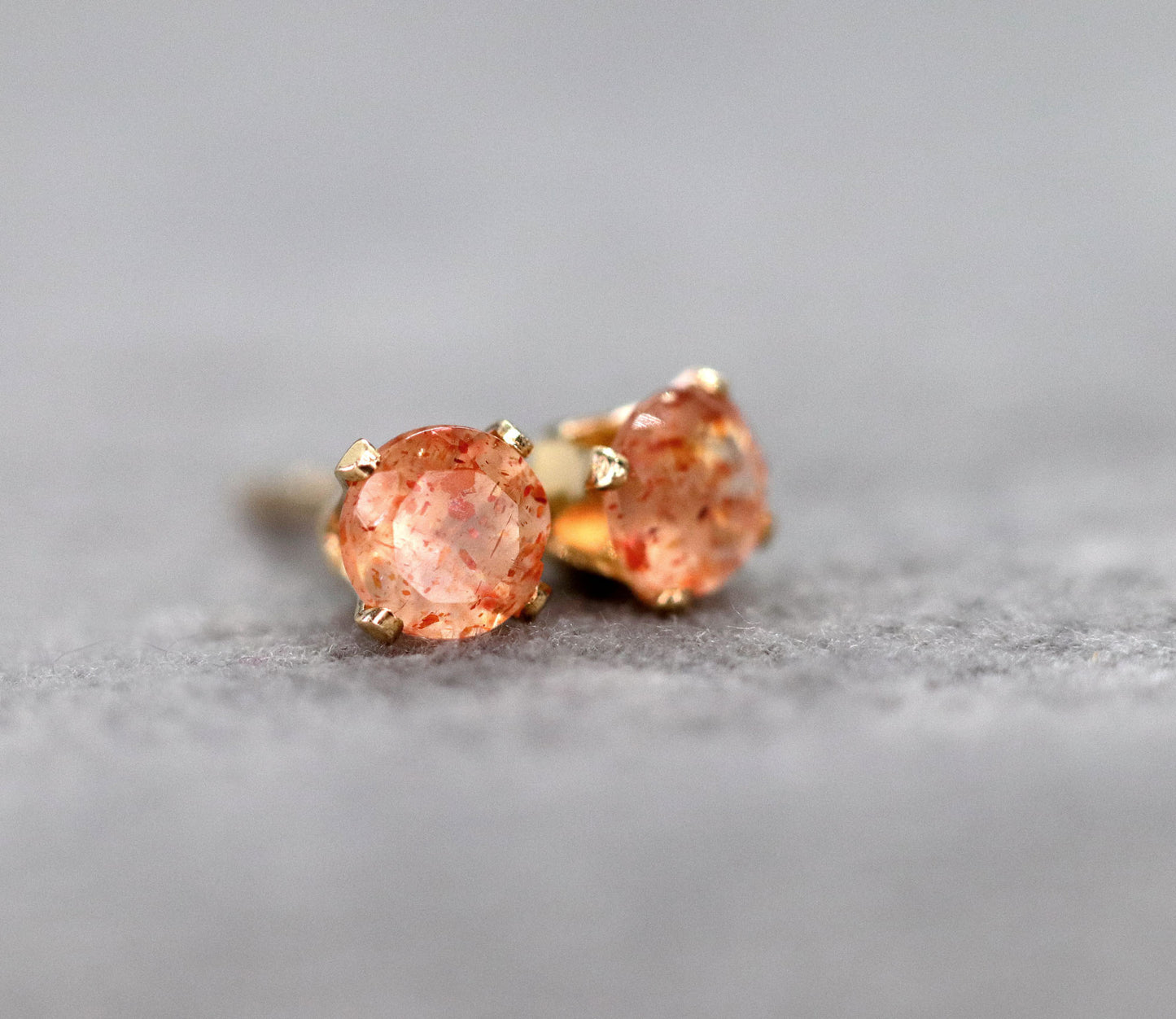 Faceted Sunstone Stud Earrings