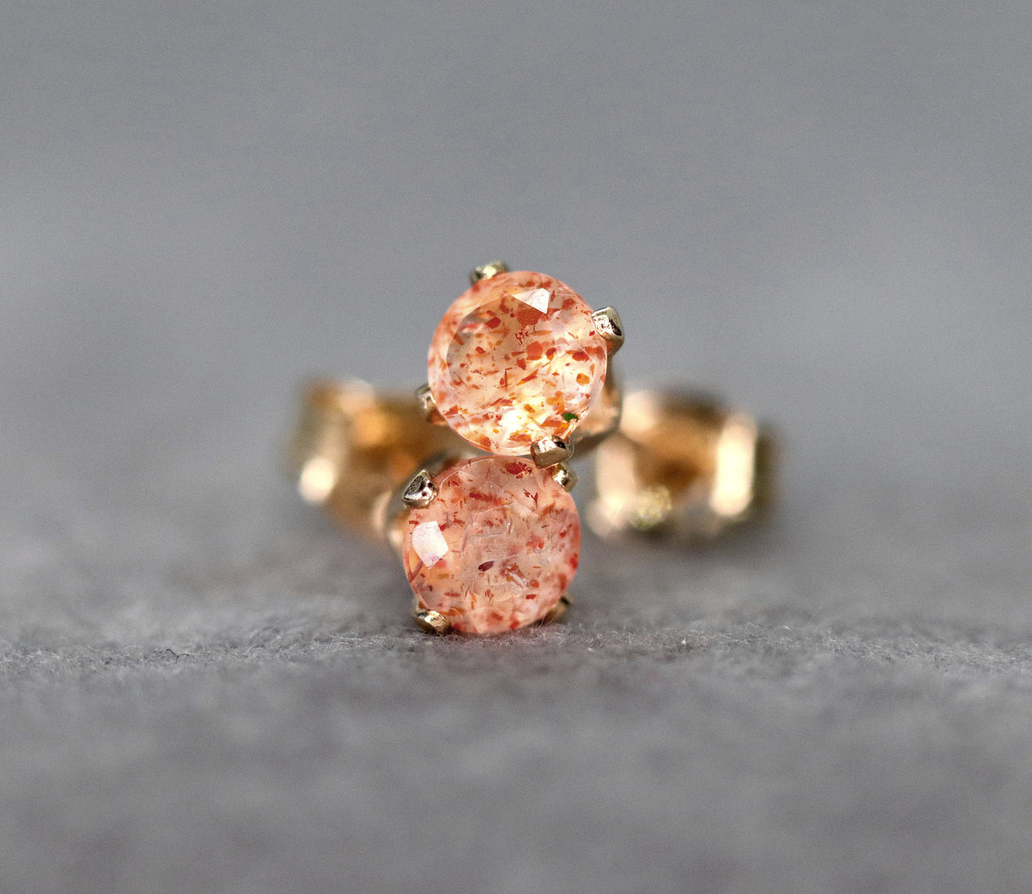 Faceted Sunstone Stud Earrings